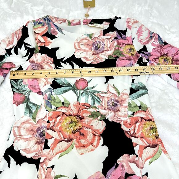 VDP Collection Party Cocktail Dress SZ 46/10 Floral Rhinestones Ruffle Hem Italy - Picture 15 of 16